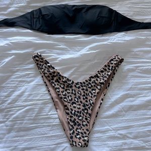 Aerie small leopard print/black bandeau bikini